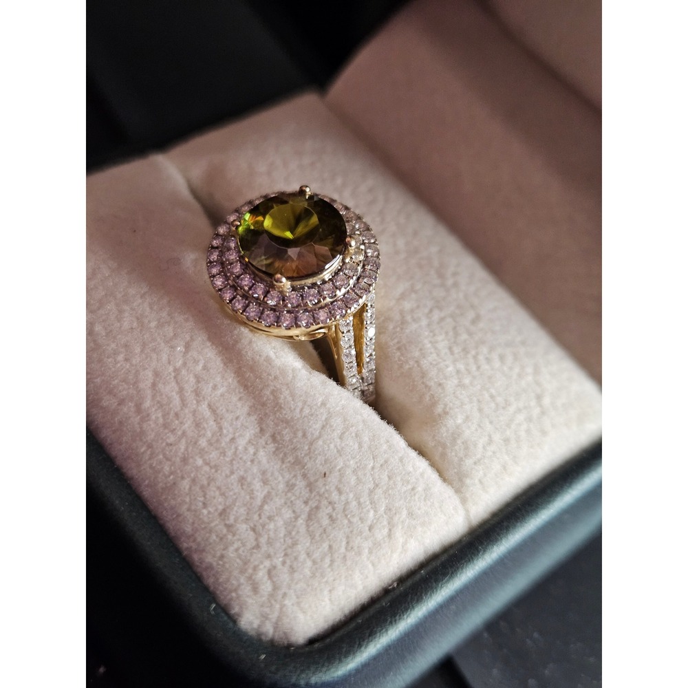 14K Gold 0.76ctw diamond Color Change Sphene 2.05ctw Double Halo Ring 8009061Y - Picture 3 of 6